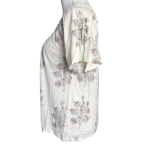 Lucky Brand Ditsy Floral Top M Crochet Neck EUC M Cream Neutral Boho Bohemian - Picture 6 of 16